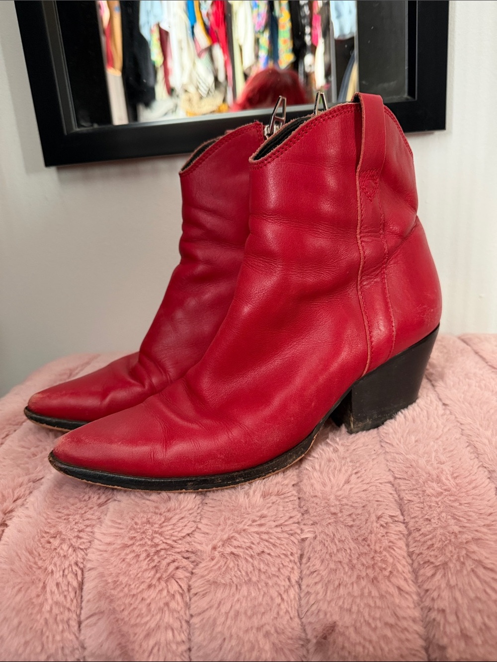Dolce Vita Red Pointed-Toe Western Ankle Boots
